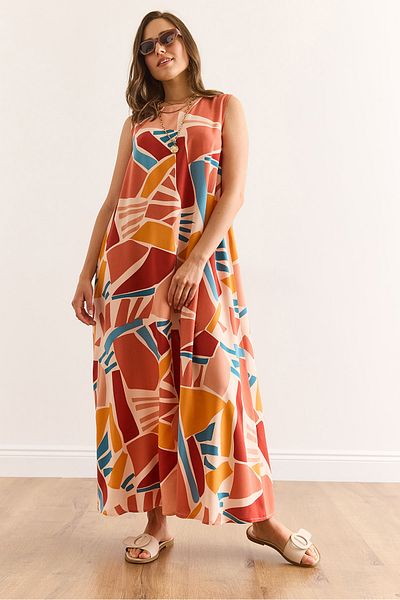 Olalook Women's Powder Back Drop Oversize Maxi Woven Viscose Dress Elb-19002435