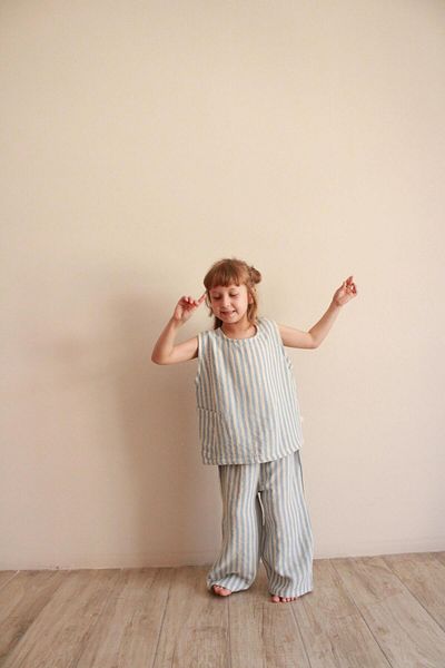Oh La La Koala For Little Ones Blue Striped Asymmetrical Pocketed Muslin Set
