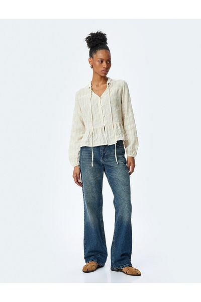 Koton beige stripe Mandarin Collar Blouse