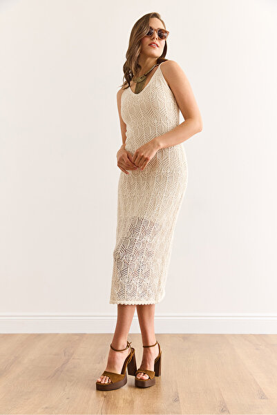 Olalook Women's Stone Lined Strap Openwork Summer Knitwear Dress Elb-19002434