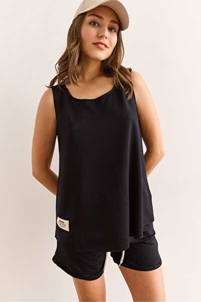 Olalook Women's Black Crest Detailed Shorts Crystal Suit Tkm-19000398