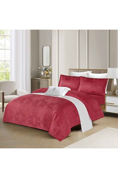 CHIRASO CHIRASO 4-Piece Satin Bedding Set, with Fitted Sheet 180x200, Elegant Design, burgundy red