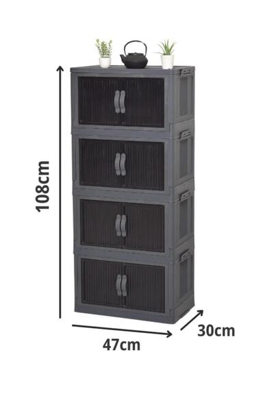 Akkoyunlu home 4lü Katlanır Istiflenebilir Çift Kapaklı Düzenleyici Organizer Kutu Siyah