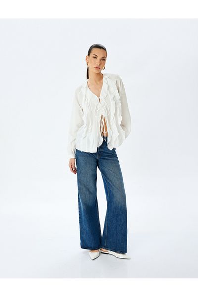 Koton White Ruffled Blouse For Women