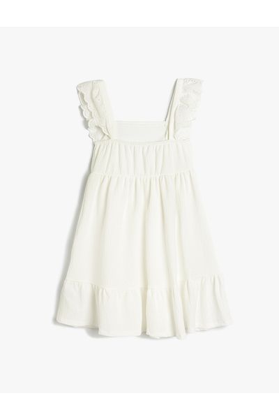 Koton New Season Gipe Detailed Ruffled A-Line Strap Midi Dress