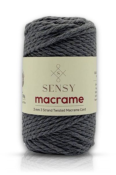 SENSY Premium 3 Twist Cotton Checked Macrame Macrame Rope Hobby Thread Three Twist Dark Gray