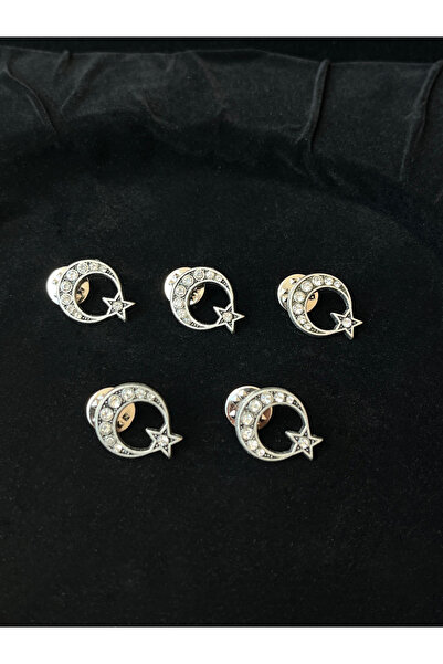 Teknookul Taş İşlemeli Ay-Yıldız Rozeti Gümüş 5'li