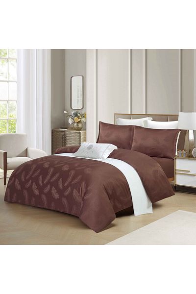 CHIRASO CHIRASO 4-Piece Satin Bedding Set, with Fitted Sheet 180x200, Elegant Design, brown