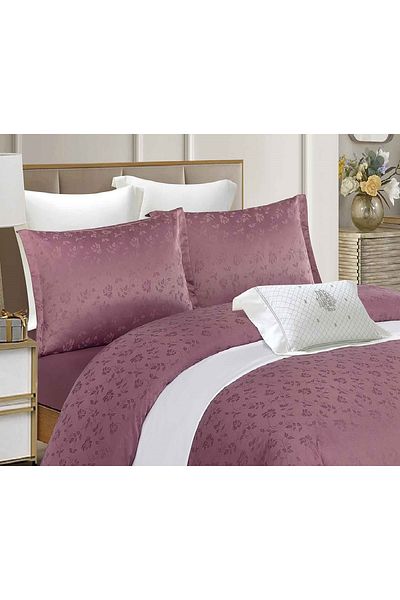 chiraso CHIRASO 4-Piece Satin Bedding Set, with Fitted Sheet 180x200, Elegant Design, Dusty Purple