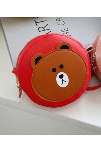 synshop Teddy Bear Brown Teddy Bear Bombo Leather Boy Girl Child Baby Wallet Shoulder Side Bag Dimensions 12X12Cm