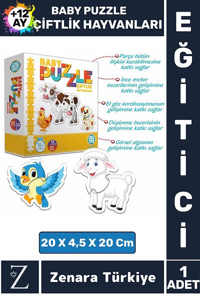 Zenara Baby Development Visual Perception Thinking Skill Development Educational Baby Puzzle-Farm Animals