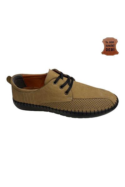 HON'S Γνήσιο δερμάτινο Nubuck με κορδόνια με ραμμένη σόλα σανδάλι Sand Beige Ανδρικά παπούτσια
