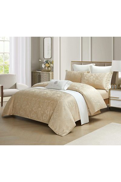 chiraso CHIRASO 4-Piece Satin Bedding Set, with Fitted Sheet 180x200, Elegant Design, cream