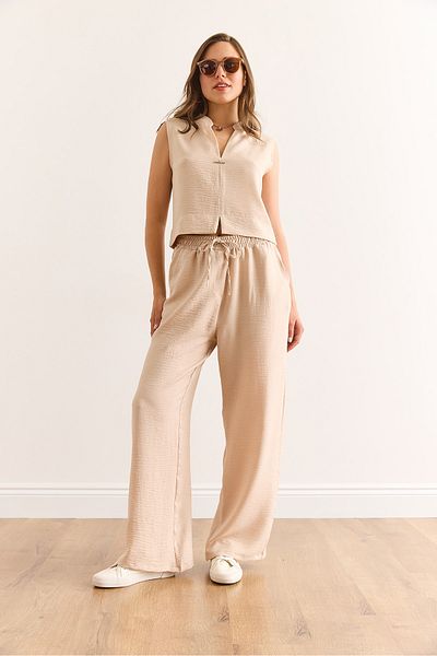 Olalook Women's Stone Bottom Top Linen Look Suit Tkm-19000395