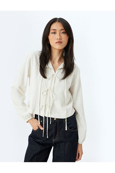 Koton Beige Bow Detail Blouse For Women
