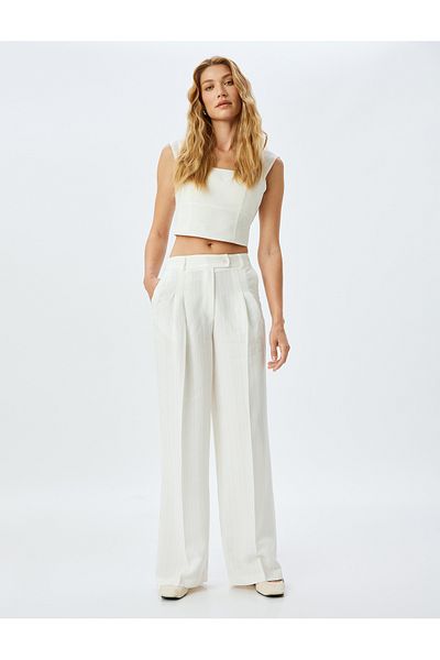 Koton White Linen Crop Top For Women