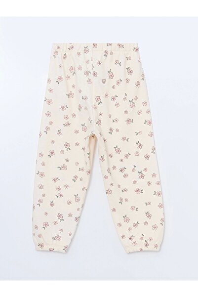 LC Waikiki Lcw Kids Ecru Elastic Waist Floral Girls' Tracksuit Bottom