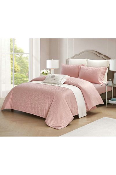 CHIRASO CHIRASO 4-Piece Satin Bedding Set, with Fitted Sheet 180x200, Elegant Design, powder pink