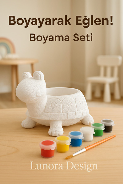 Lunora Design Eğlenceli Kaplumbağa Figürlü Taş Tozu Boyama Seti – 6 Renk Boya...