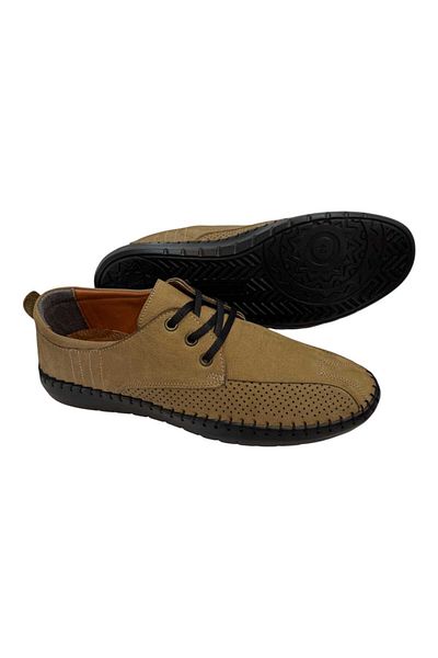 HON'S Γνήσιο δερμάτινο Nubuck με κορδόνια με ραμμένη σόλα σανδάλι Sand Beige Ανδρικά παπούτσια