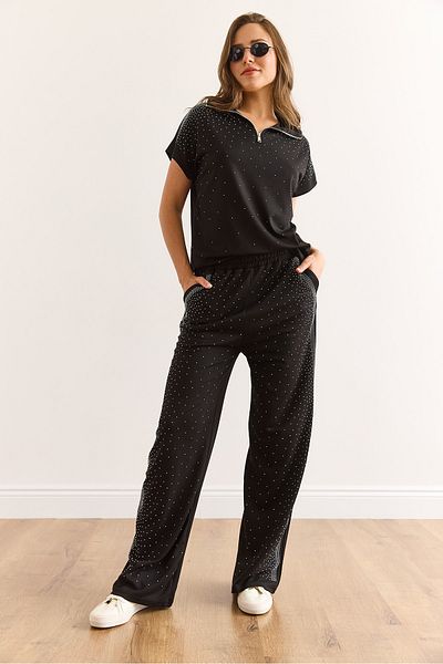 Olalook Women's Black Sequin Detailed Bottom Top Set Tkm-19000400