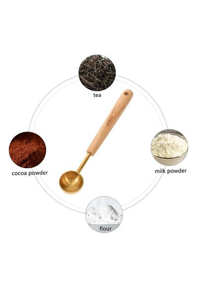 elfnur Gold Stainless Steel Wooden Handle Measuring Spoon Premium Quality