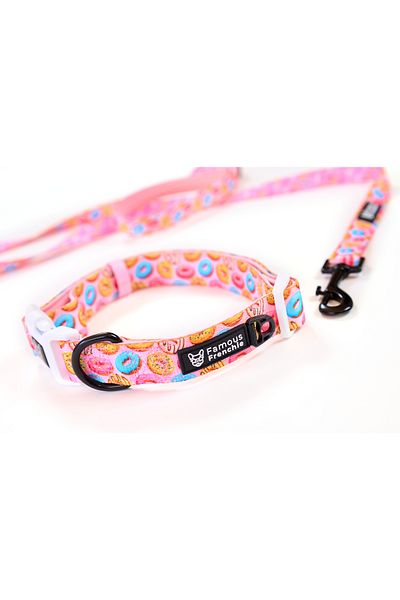 Famous Frenchie 3-piece set, collar, leash, accessory bags for puppies, Donut Mania