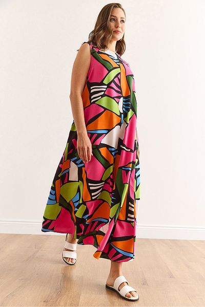 Olalook Women's Fuchsia Back Drop Oversize Maxi Woven Viscose Dress Elb-19002435