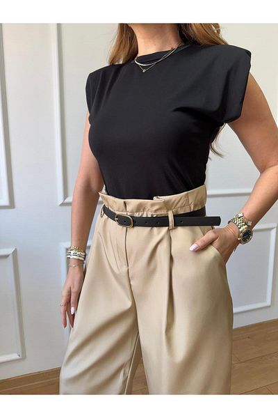 Size Özgü Beige Jumpsuit with Waist Belt