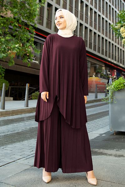 CNG MODA Sandy Pleated Hijab Double Set