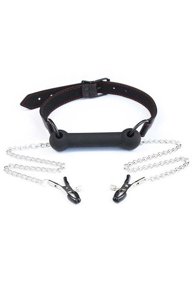 WildFashion Bar type callus with attached nipple clips, black TOY428-1