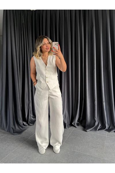 BÜŞRA PERKER 1091 Vest Pants Suit Ecru