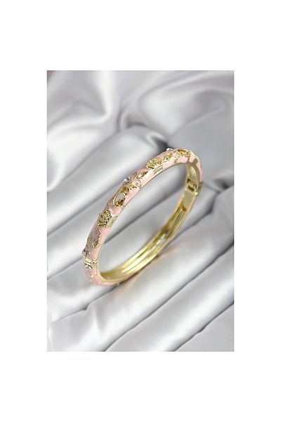 Findit Mineli Brass Light Pink Queen Crown Patterned Zircon Stone Gold Color Women's Handcuffs