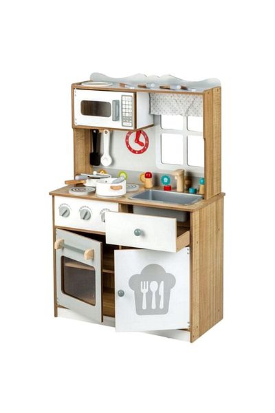 ideal STORE Multifunctional Premium Wooden Kitchen LITTLE MASTER CHEF LUX, Height 92 cm, 15 Symbolic Accessories