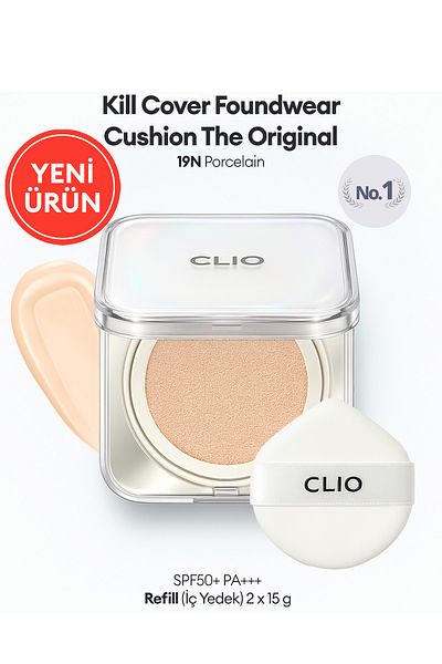 CLIO Kiehl Cover Funwear Cushion Foundation Korean Makeup High Coverage Skin Friendly - 19N Porcelain