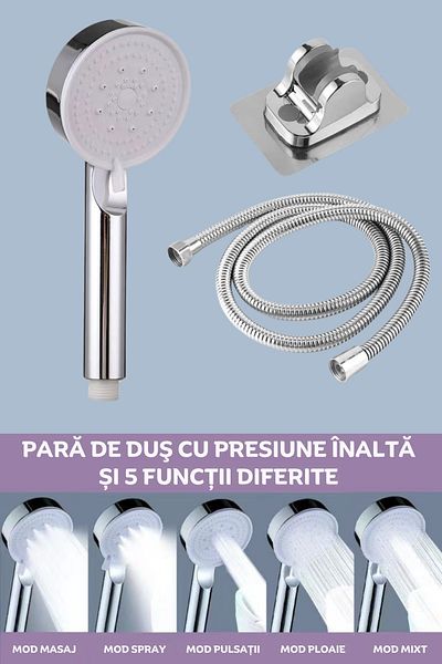 clickzu 5-function shower set: hand shower, 1.5m hose, adhesive support, anti-limescale technology with silicone micro-nozzles