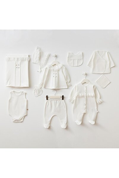 Mert Baby Dantelli Düğme Detaylı 10'lu Organik Hastane Çıkış Seti %100 Pamuk ...
