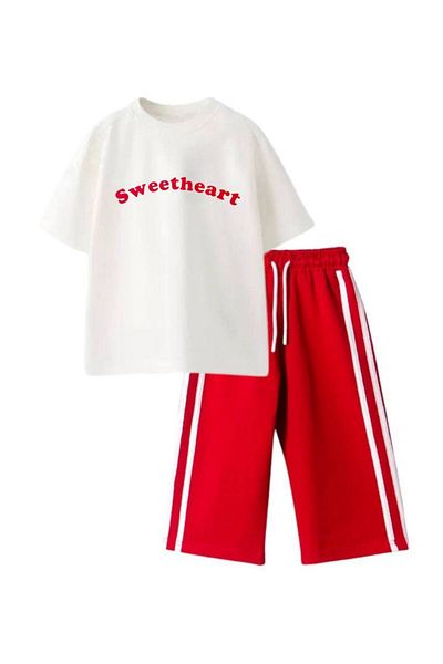 Karan Kids Girls Oversize T-Shirt and Striped Tracksuit Set