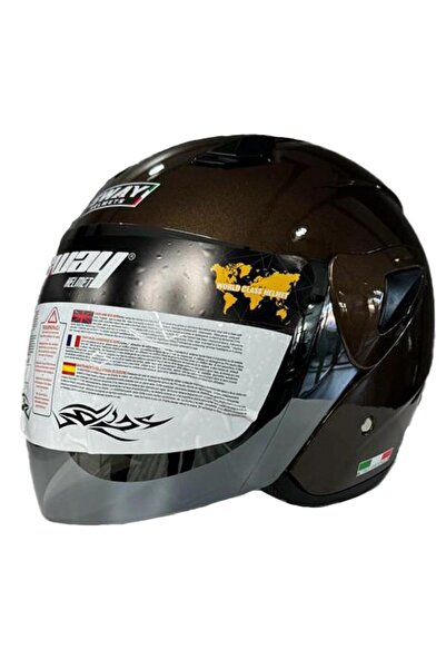 Sway Xbyc 700 Yarı Camlı Elektrikli Bisiklet Motosiklet Ve Scooter Kaskı 2XL Beden Kahve