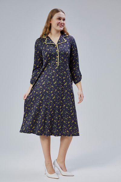 Wild Love Plus Size Floral Print 3/4 Sleeve Button Dress