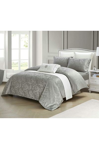 chiraso CHIRASO 4-Piece Satin Bedding Set, with Fitted Sheet 180x200, Elegant Design, light gray