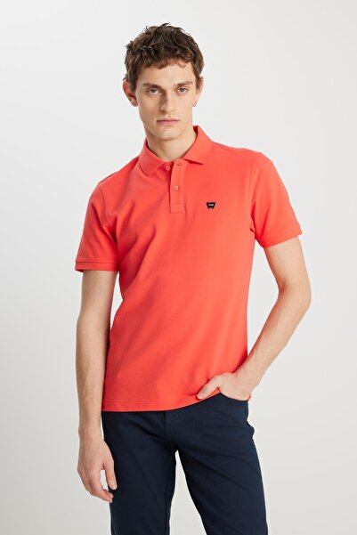 WRANGLER Tricou cu guler polo, 100% bumbac, cu croială normală, culoare coral