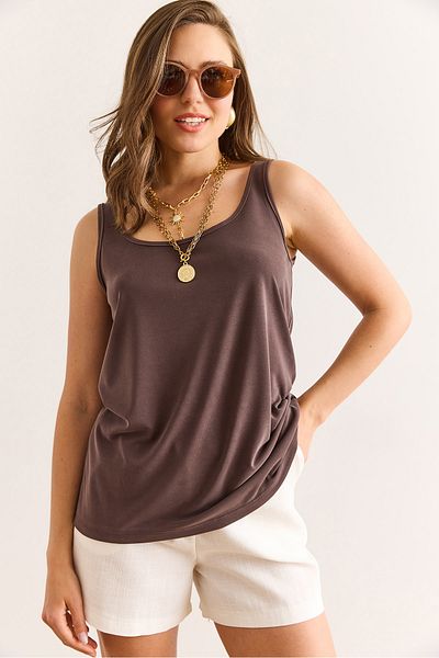 Olalook Women's Brown Strap Draped Modal Blouse Blz-19003011