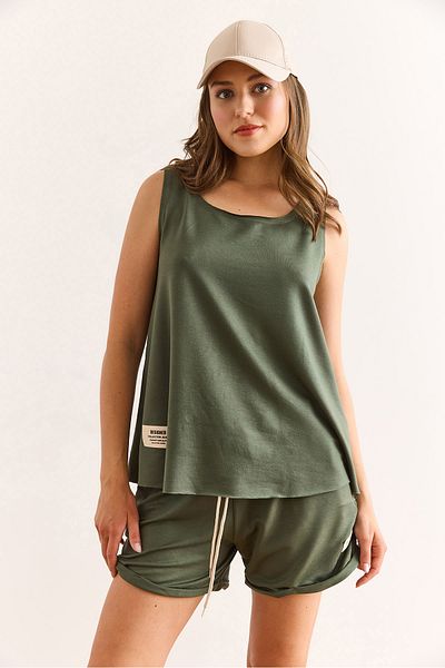 Olalook Women's Green Crest Detailed Shorts Crystal Suit Tkm-19000398