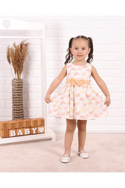 PİTABABY Butterfly Bow Detailed Girl's Dress-Apricot