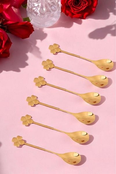 morponi 6-Piece Golden Bloom Series 6-Piece Teaspoon Clover Model