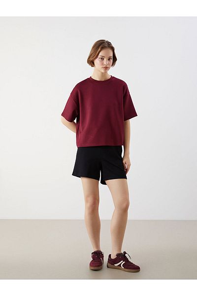LC Waikiki Tricou XSIDE Burgundy Crew Neck Oversize pentru femei S5OM57Z8NVY25