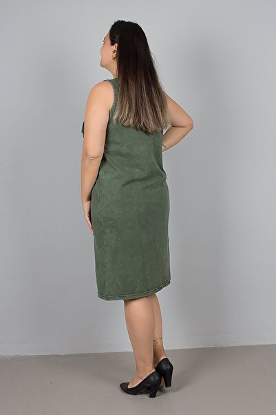 Truva XXL Αμάνικο πράσινο φόρεμα με κουμπιά, 100% βαμβάκι που πλένεται – Μέγεθος 42-50 Άνετη κομψότητα