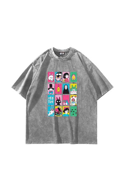 Sekizbiraltı Λευκό μπλουζάκι με στάμπα Ghibli Oversize Unisex που πλένεται