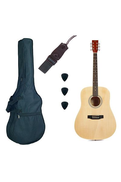 SX Sd104 Basic 1, Acoustic Guitar Set Natural Matt, Bag, Strap, 3 Picks